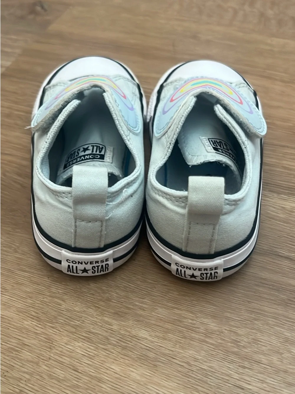 Kids White Slip-On Sneakers with Rainbow Heart Patch
